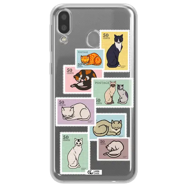A Collage Of Cats On Stamps Samsung M20 Clear Tpu Case