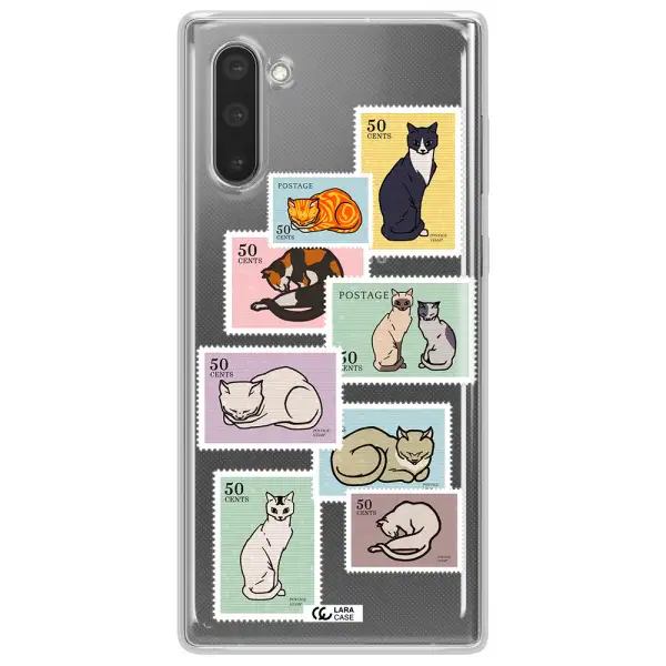 A Collage Of Cats On Stamps Samsung Note 10 Clear Tpu Case