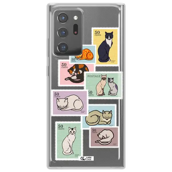 A Collage Of Cats On Stamps Samsung Note 20 Ultra Clear Tpu Case