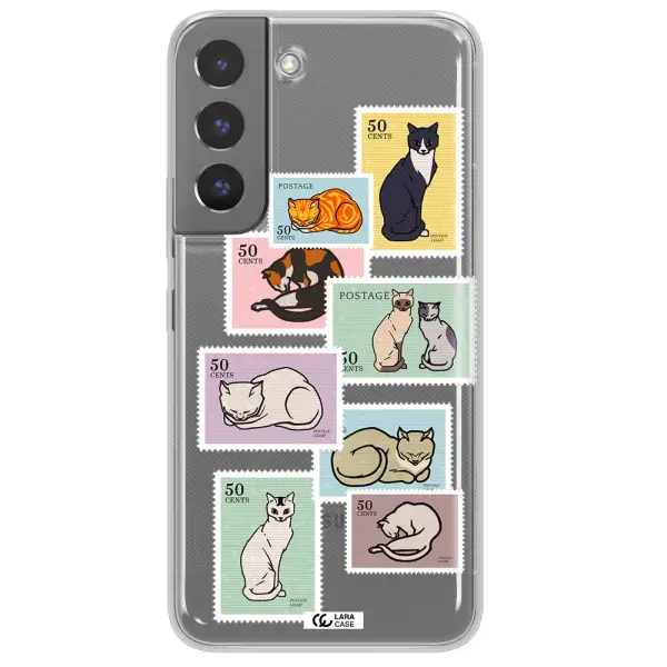 A Collage Of Cats On Stamps Samsung S 22 Plus Clear Tpu Case