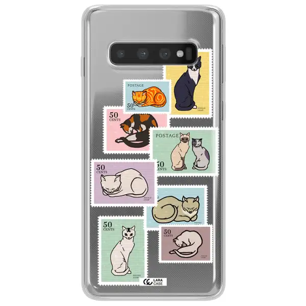 A Collage Of Cats On Stamps Samsung S10 Clear Tpu Case