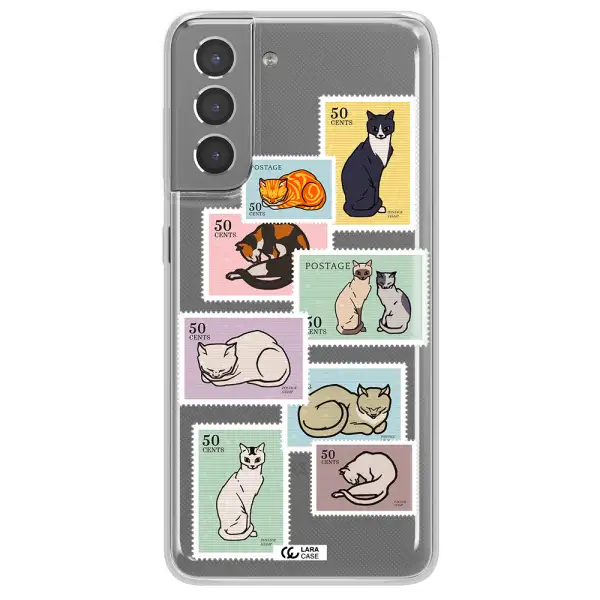 A Collage Of Cats On Stamps Samsung S21 Clear Tpu Case
