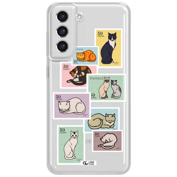 A Collage Of Cats On Stamps Samsung S21 Fe Clear Tpu Case