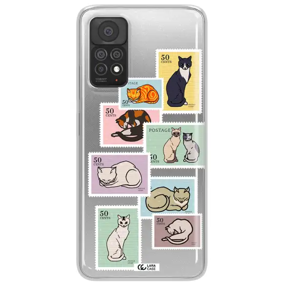 A Collage Of Cats On Stamps Xiaomi Note 11 Pro Clear Tpu Case