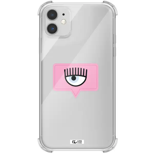 a pink chat bubble with eye and eyelashes Apple iPhone 11 Clear PC Case