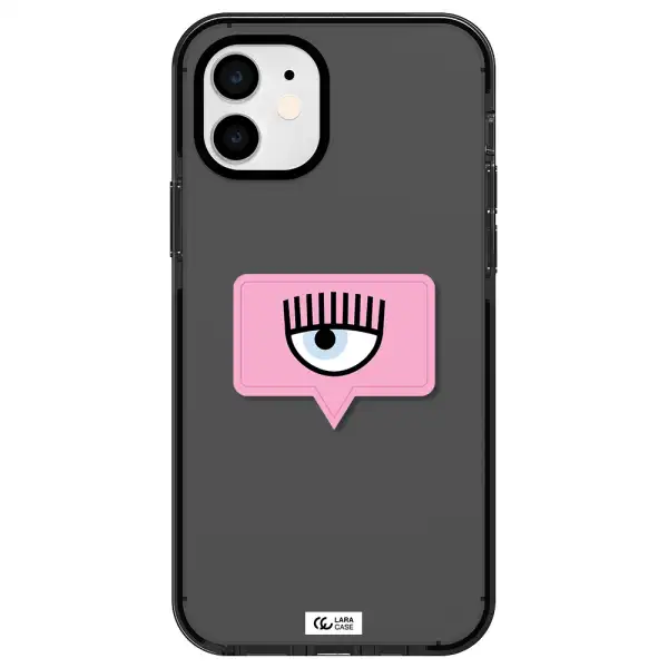 a pink chat bubble with eye and eyelashes Apple iPhone 11 impact Smoke Black Case