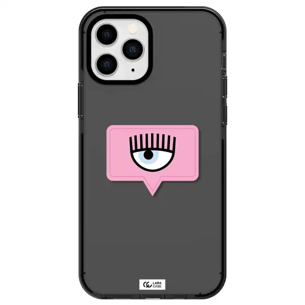 a pink chat bubble with eye and eyelashes Apple iPhone 11 pro impact Smoke Black Case