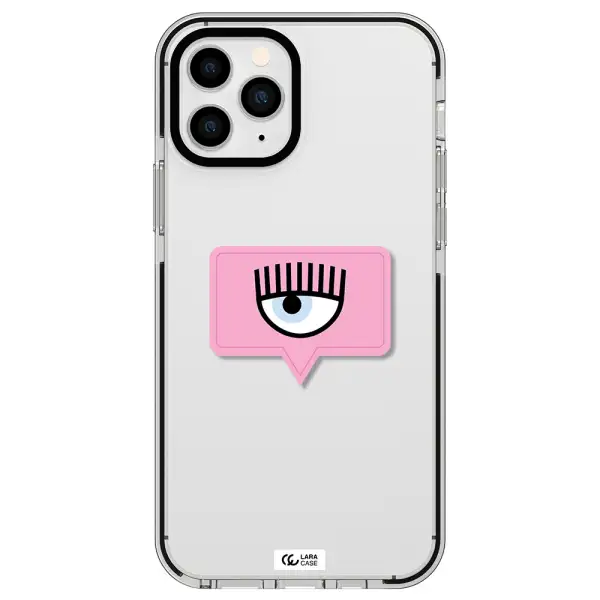 a pink chat bubble with eye and eyelashes Apple iPhone 11 pro max impact black border Case