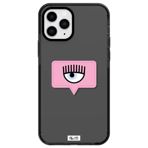 a pink chat bubble with eye and eyelashes Apple iPhone 11 pro max impact Smoke Black Case