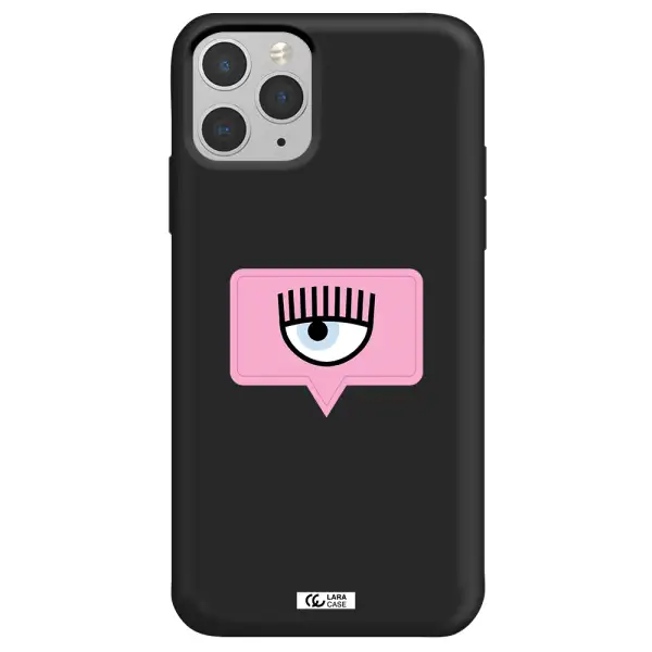 a pink chat bubble with eye and eyelashes Apple iPhone 11 pro max Silicone black Case