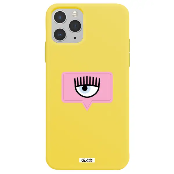a pink chat bubble with eye and eyelashes Apple iPhone 11 pro max Silicone canary yellow Case