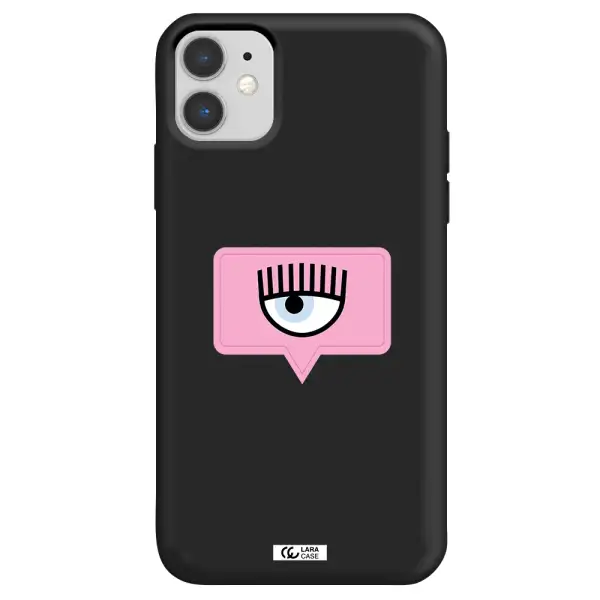 a pink chat bubble with eye and eyelashes Apple iPhone 11 Silicone black Case