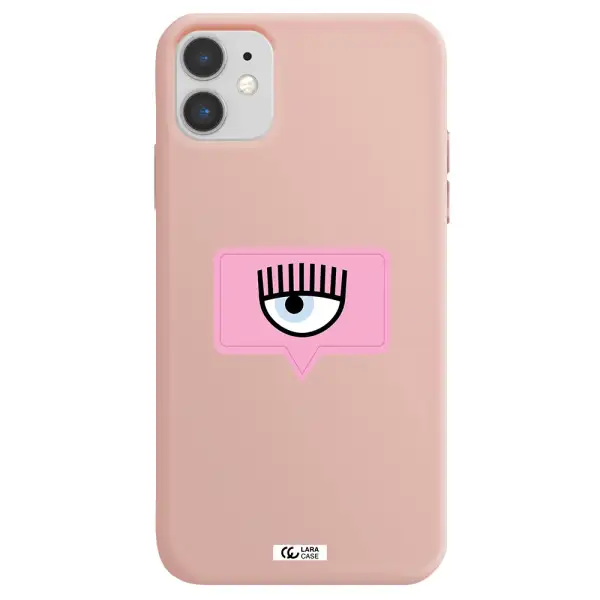 a pink chat bubble with eye and eyelashes Apple iPhone 11 Silicone pastel pink Case