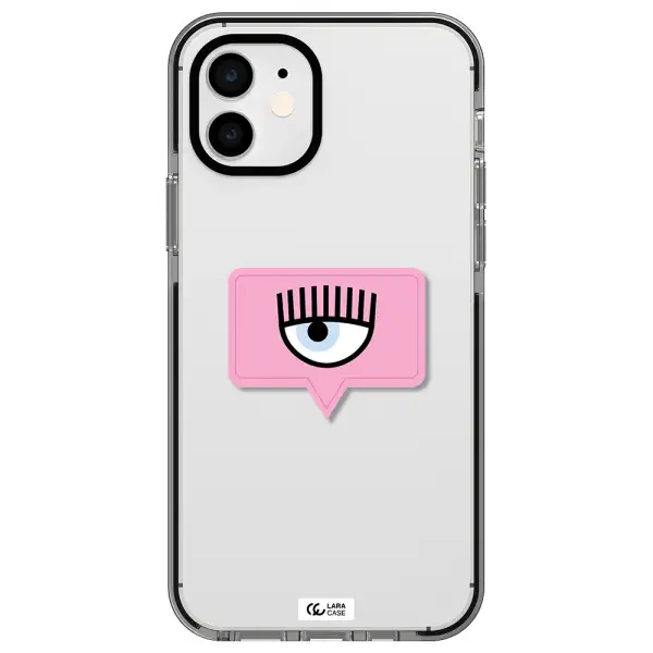 a pink chat bubble with eye and eyelashes Apple iPhone 12 impact black border Case