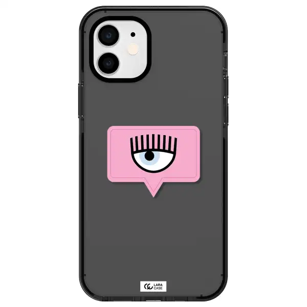 a pink chat bubble with eye and eyelashes Apple iPhone 12 impact Smoke Black Case