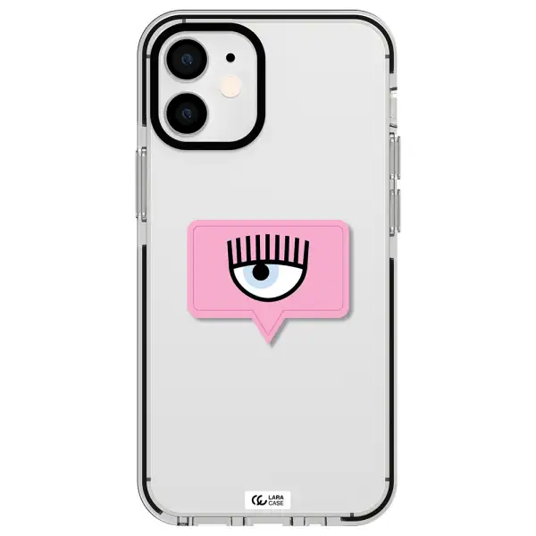 a pink chat bubble with eye and eyelashes Apple iPhone 12 mini impact black border Case