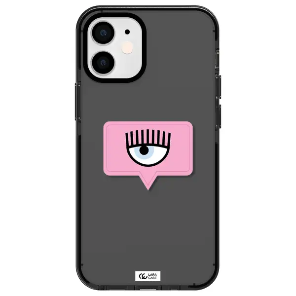 a pink chat bubble with eye and eyelashes Apple iPhone 12 mini impact Smoke Black Case