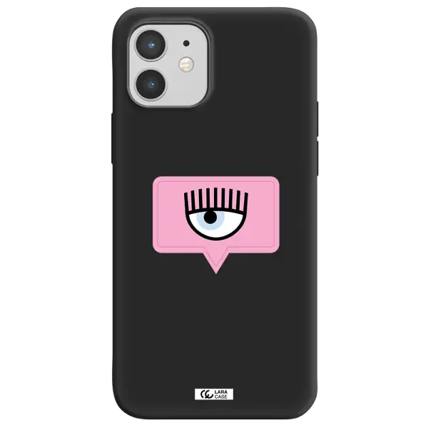 a pink chat bubble with eye and eyelashes Apple iPhone 12 mini Silicone black Case