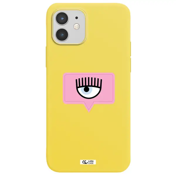 a pink chat bubble with eye and eyelashes Apple iPhone 12 mini Silicone canary yellow Case
