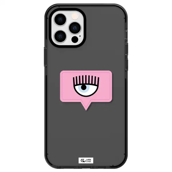 a pink chat bubble with eye and eyelashes Apple iPhone 12 pro impact Smoke Black Case