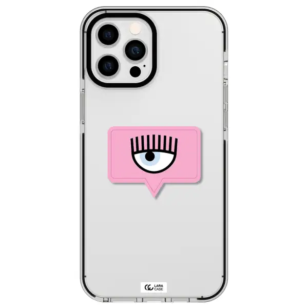a pink chat bubble with eye and eyelashes Apple iPhone 12 pro max impact black border Case