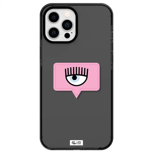 a pink chat bubble with eye and eyelashes Apple iPhone 12 pro max impact Smoke Black Case
