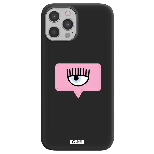 a pink chat bubble with eye and eyelashes Apple iPhone 12 pro max Silicone black Case