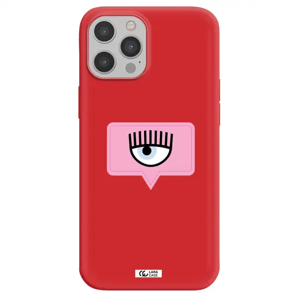 a pink chat bubble with eye and eyelashes Apple iPhone 12 pro max Silicone Imperial Red Case