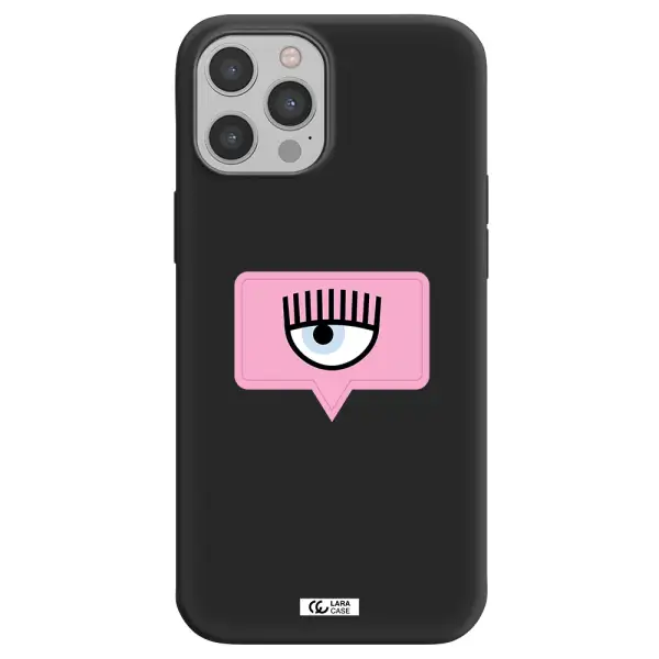 a pink chat bubble with eye and eyelashes Apple iPhone 12 pro Silicone black Case