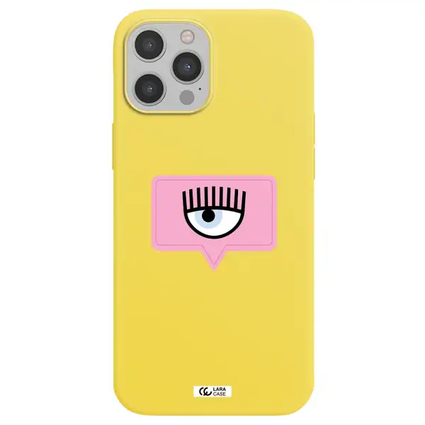 a pink chat bubble with eye and eyelashes Apple iPhone 12 pro Silicone canary yellow Case