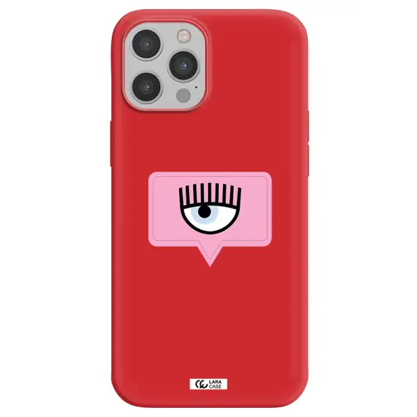 a pink chat bubble with eye and eyelashes Apple iPhone 12 pro Silicone Imperial Red Case