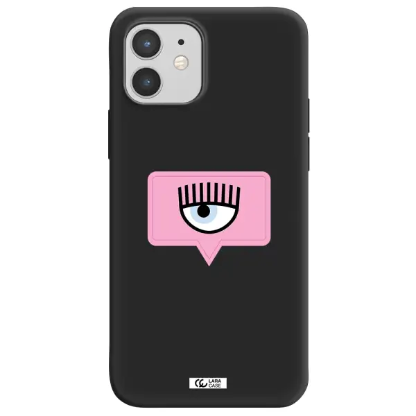 a pink chat bubble with eye and eyelashes Apple iPhone 12 Silicone black Case