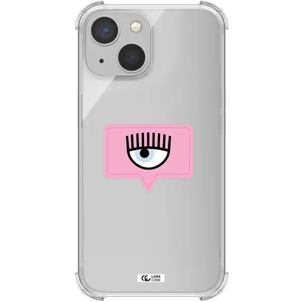 a pink chat bubble with eye and eyelashes Apple iPhone 13 Clear PC Case