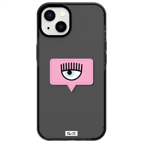 a pink chat bubble with eye and eyelashes Apple iPhone 13 impact Smoke Black Case