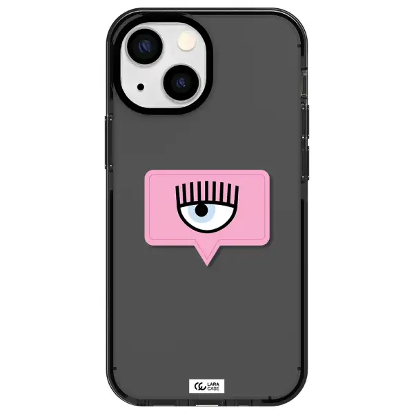 a pink chat bubble with eye and eyelashes Apple iPhone 13 mini impact Smoke Black Case