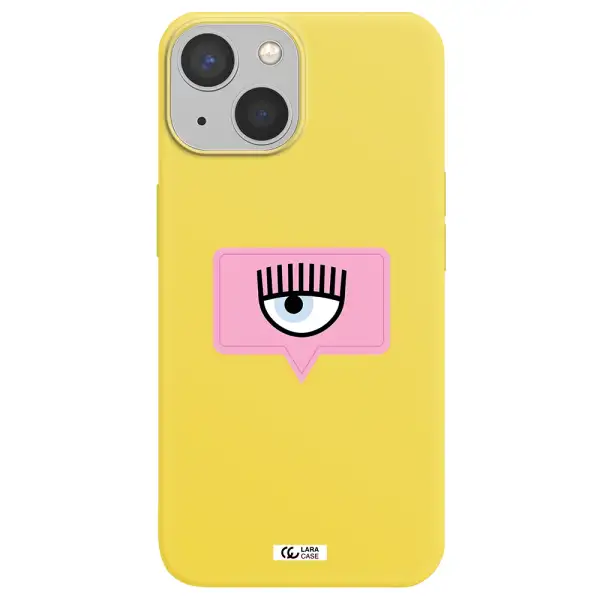 a pink chat bubble with eye and eyelashes Apple iPhone 13 mini Silicone canary yellow Case