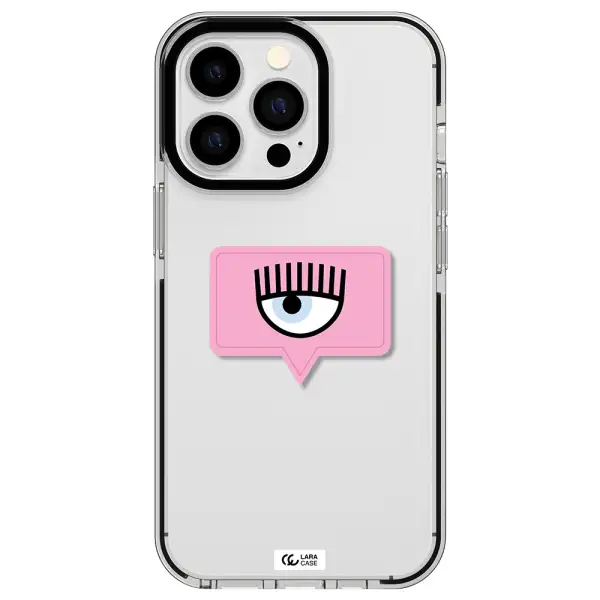 a pink chat bubble with eye and eyelashes Apple iPhone 13 Pro impact black border Case