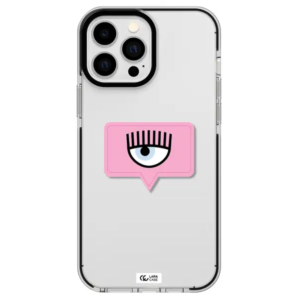 a pink chat bubble with eye and eyelashes Apple iPhone 13 Pro Max impact black border Case