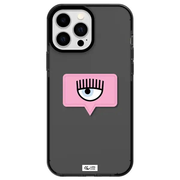 a pink chat bubble with eye and eyelashes Apple iPhone 13 Pro Max impact Smoke Black Case