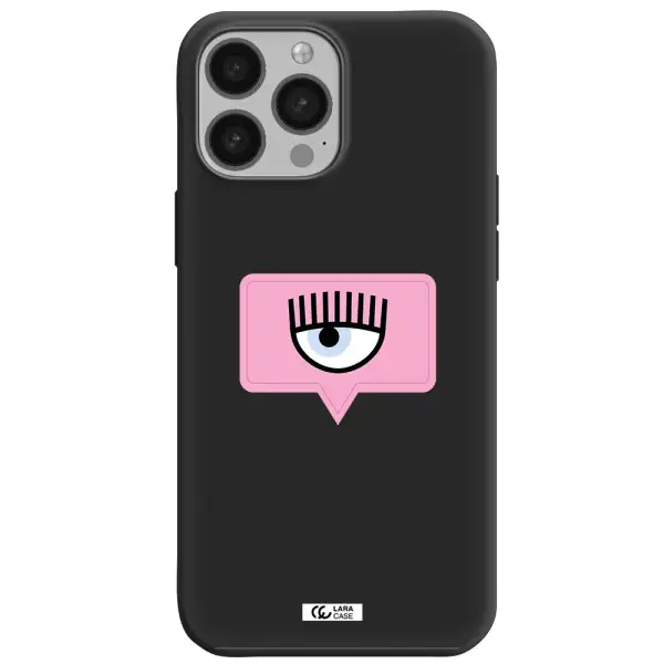 a pink chat bubble with eye and eyelashes Apple iPhone 13 Pro Max Silicone black Case