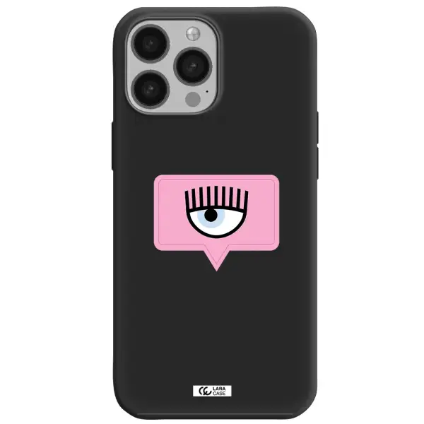 a pink chat bubble with eye and eyelashes Apple iPhone 13 Pro Silicone black Case