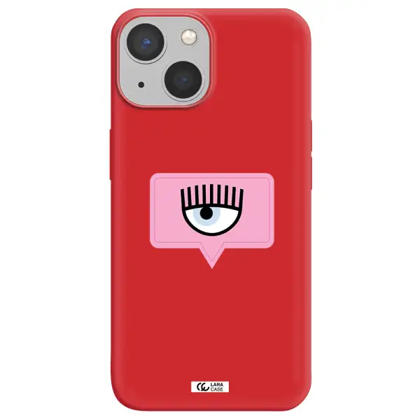 a pink chat bubble with eye and eyelashes Apple iPhone 13 Silicone Imperial Red Case
