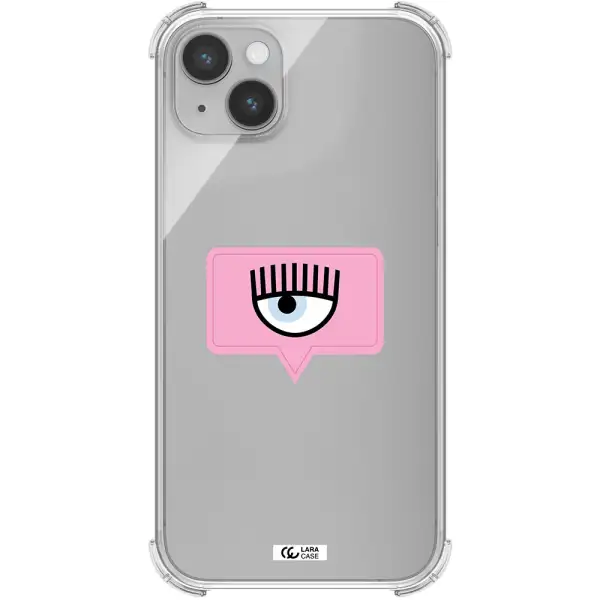 a pink chat bubble with eye and eyelashes Apple iPhone 14 Clear PC Case