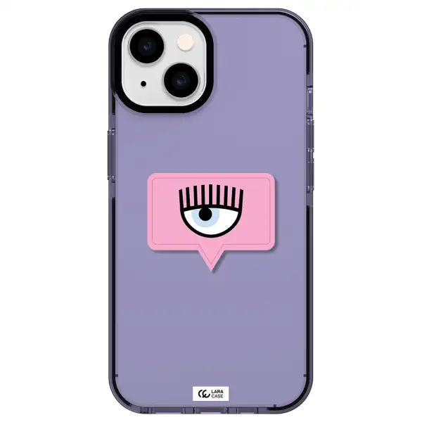 a pink chat bubble with eye and eyelashes Apple iPhone 14 impact Lilac Case