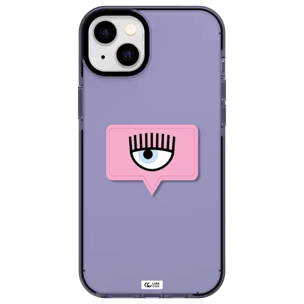 a pink chat bubble with eye and eyelashes Apple iPhone 14 plus impact Lilac Case