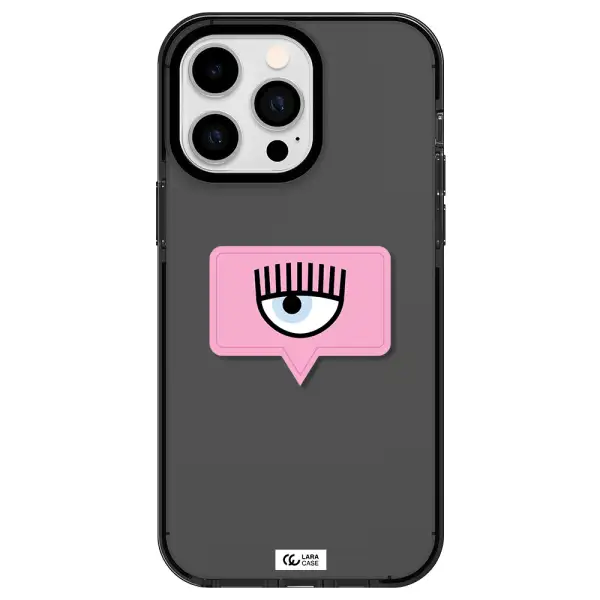 a pink chat bubble with eye and eyelashes Apple iPhone 14 pro max impact Smoke Black Case