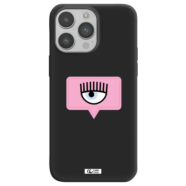 a pink chat bubble with eye and eyelashes Apple iPhone 14 pro Silicone black Case