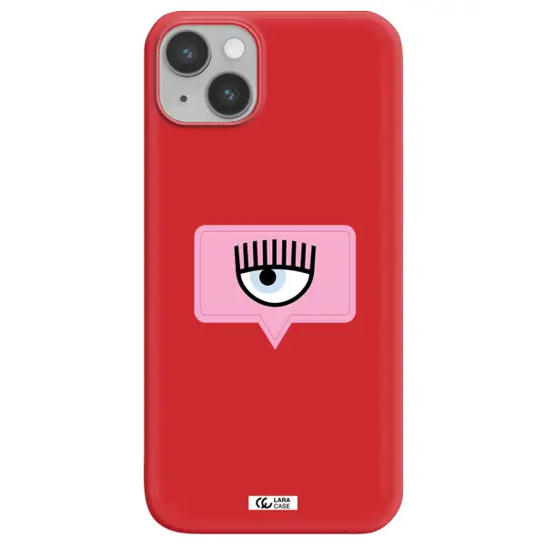 a pink chat bubble with eye and eyelashes Apple iPhone 14 Silicone Imperial Red Case