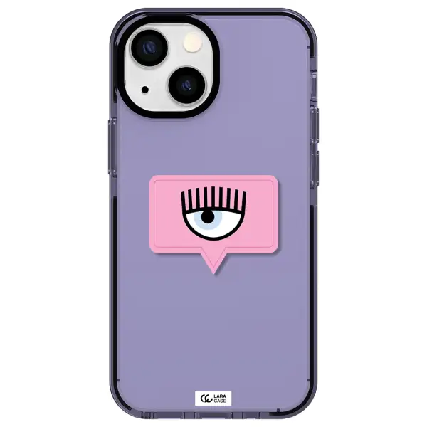a pink chat bubble with eye and eyelashes Apple iPhone 15 impact Lilac Case