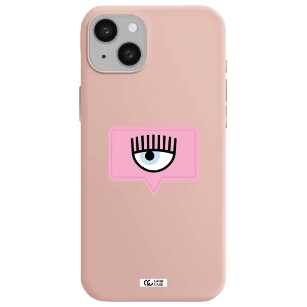 a pink chat bubble with eye and eyelashes Apple iphone 15 plus Silicone pastel pink Case